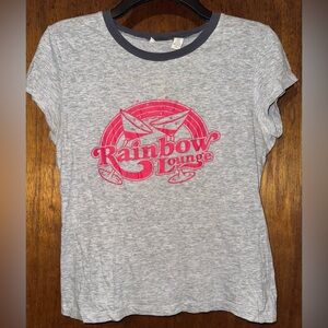 American Eagle Sheer Gray T-Shirt Women’s M Baby Tee Vintage Rainbow Lounge Y2K